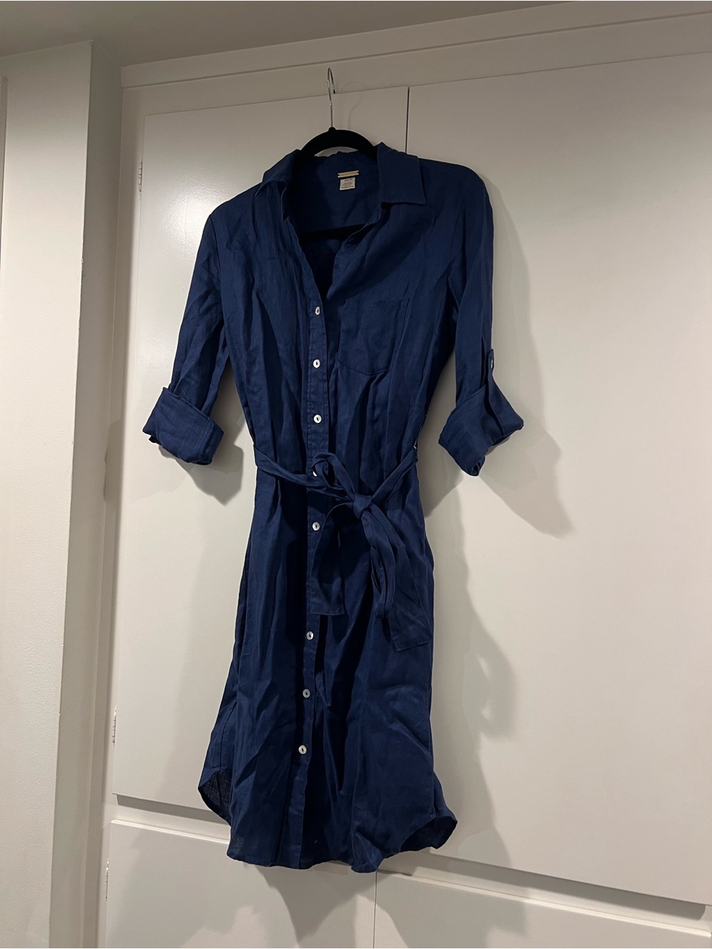 Magaschoni Navy Button-Front Midi Shirt Dress with Tie Waist
